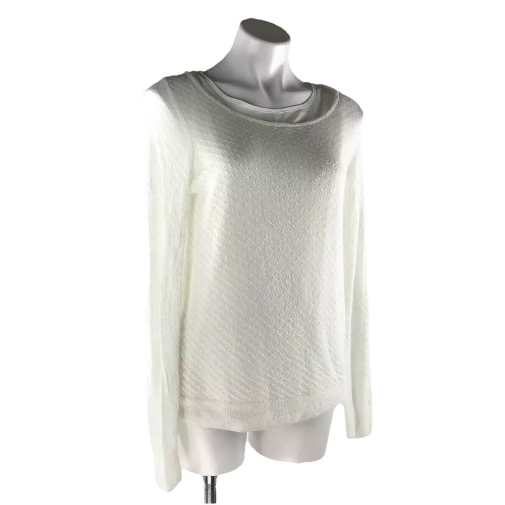 Ann Taylor Semi Sheer Ivory Pullover Sweater Matching Tank Long Sleeve‎ Womens L